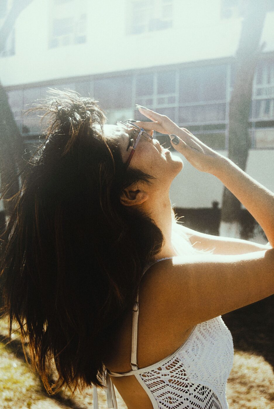 Skin-and-hair-model-looking-up