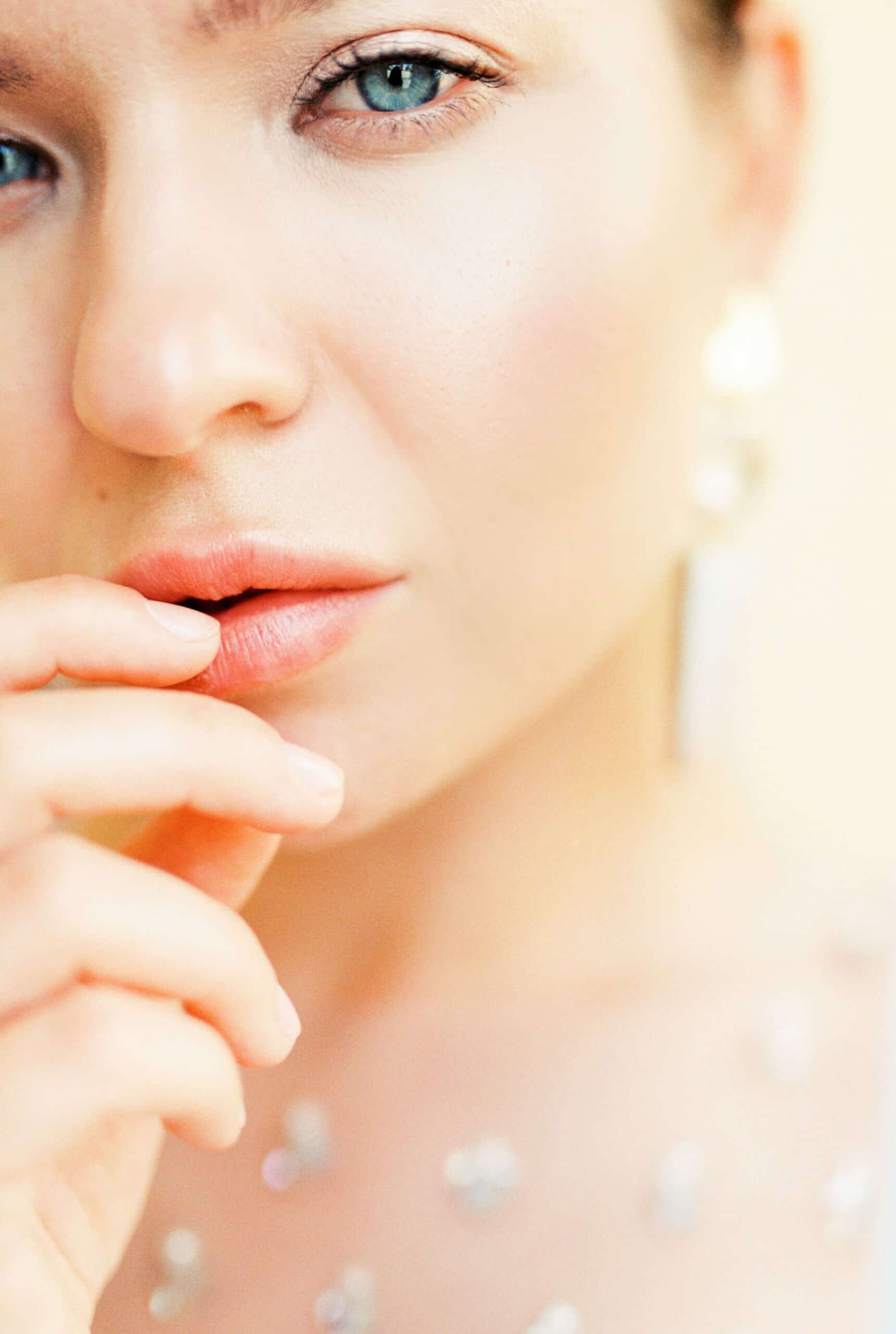 Close-up of firm, smooth skin along the jaw and neck after Density skin tightening